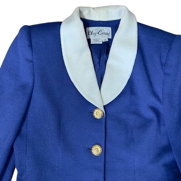 Oleg Cassini Vintage 80’s Royal Blue White Collar Skirt Set Size 10 - Picture 4 of 14